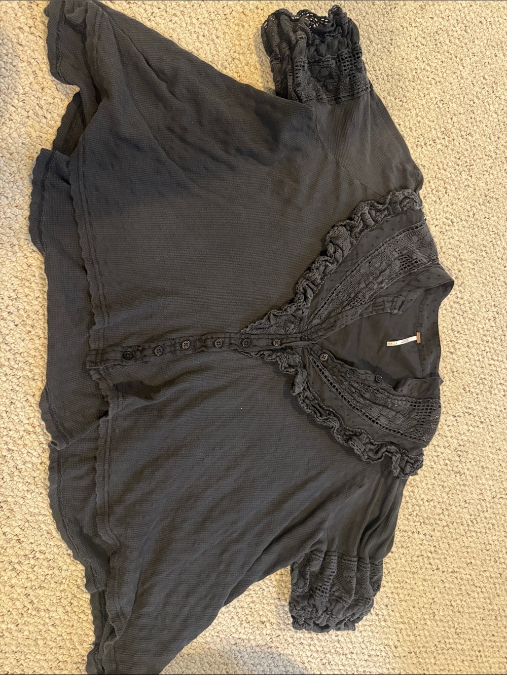 Free People Black Ruffled Button-Front Blouse